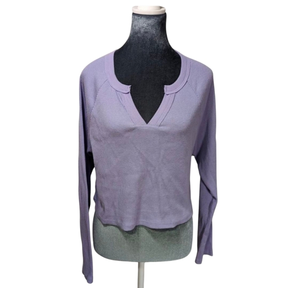 Wild Fable Purple Cropped Waffle Knit Long Sleeve Top - Picture 1 of 10
